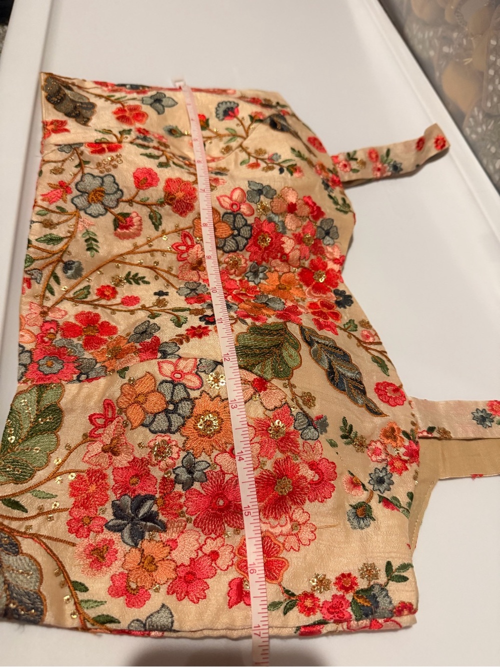 Floral Embroidered Peach Saree Blouse - Picture 5 of 6